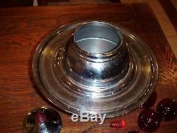 Vintage Mid Century 1950's Metal Punch Bowl With Bakelite And Ruby Red Glasses