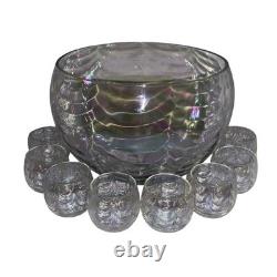 Vintage-Mid Century Draping Iridescent Glass 9 Piece Punch Bowl Set