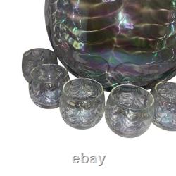 Vintage-Mid Century Draping Iridescent Glass 9 Piece Punch Bowl Set