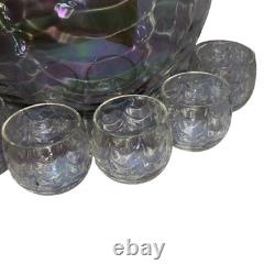 Vintage-Mid Century Draping Iridescent Glass 9 Piece Punch Bowl Set Vintage-Mid Century Draping Iridescent Glass 9 Piece Punch Bowl Set
