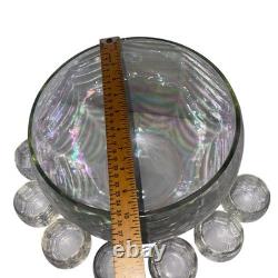Vintage-Mid Century Draping Iridescent Glass 9 Piece Punch Bowl Set