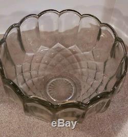 Vintage Mid Century L. E. Smith Clear Glass Dominion Punch Bowl Set 16 Cups