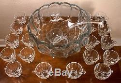 Vintage Mid Century L. E. Smith Clear Glass Dominion Punch Bowl Set 20 Cups Ladle