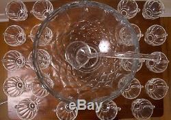 Vintage Mid Century L. E. Smith Clear Glass Dominion Punch Bowl Set 20 Cups Ladle