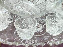 Vintage Mid-Century LE Smith Crystal Punch Bowl Daisy and Button Design