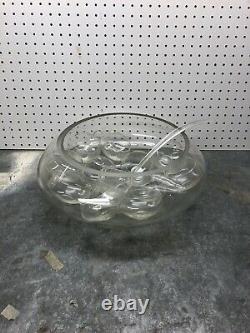 Vintage Mid-Century Modern Dorothy Thorpe Style Glass Punch Bowl and 12 Cups