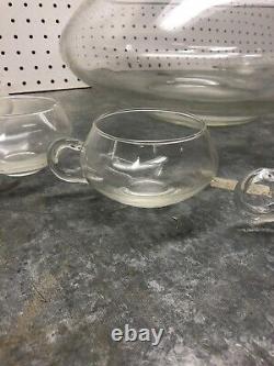 Vintage Mid-Century Modern Dorothy Thorpe Style Glass Punch Bowl and 12 Cups