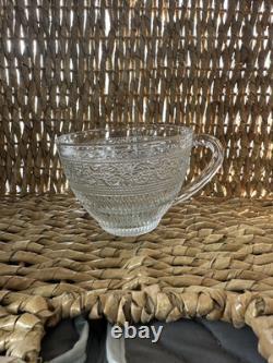 Vintage Mid Century Modern Glass Punch Bowl Set Cups Party Fleur Lys