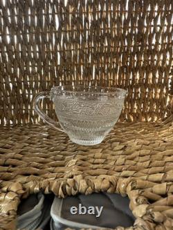 Vintage Mid Century Modern Glass Punch Bowl Set Cups Party Fleur Lys