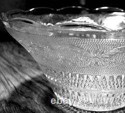 Vintage Mid Century Modern Glass Punch Bowl Set Cups Party Fleur Lys Sandwich