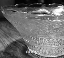 Vintage Mid Century Modern Glass Punch Bowl Set Cups Party Fleur Lys Sandwich