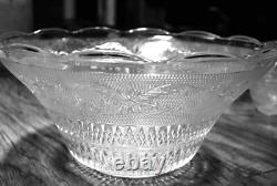 Vintage Mid Century Modern Glass Punch Bowl Set Cups Party Fleur Lys Sandwich