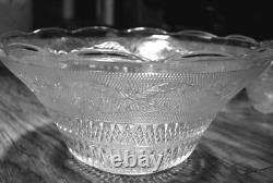 Vintage Mid Century Modern Glass Punch Bowl Set Cups Party Fleur Lys Sandwich