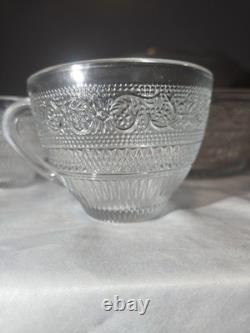 Vintage Mid Century Modern Glass Punch Bowl Set Cups Party Fleur Sandwich 14pc