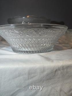 Vintage Mid Century Modern Glass Punch Bowl Set Cups Party Fleur Sandwich 14pc