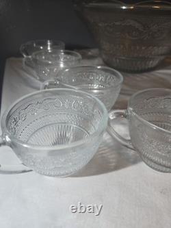 Vintage Mid Century Modern Glass Punch Bowl Set Cups Party Fleur Sandwich 14pc