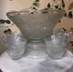 Vintage Mid Century Modern Glass Punch Bowl Set with Matching Punch Cups