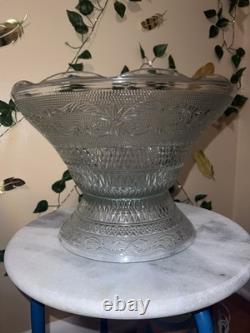 Vintage Mid Century Modern Glass Punch Bowl Set with Matching Punch Cups