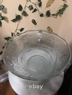 Vintage Mid Century Modern Glass Punch Bowl Set with Matching Punch Cups