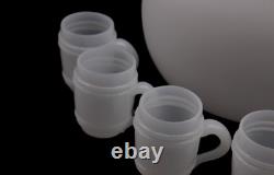 Vintage Mid Century Modern White Opaline Stone Apple Punch Bowl, Ladle & 7 Cups