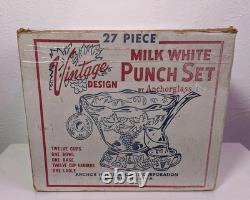 Vintage Milk Glass Punch Bowl 27 Piece In Box Original Near Perfect Ready To Use