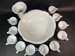 Vintage Milk Glass Punch Bowl Set Mckee Pedestal Concord Early American 1950's