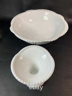 Vintage Milk Glass Punch Bowl Set Mckee Pedestal Concord Early American 1950's