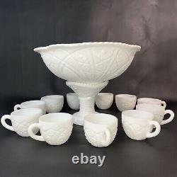 Vintage Milk Glass Punch Bowl Set Mckee Pedestal Concord Early American 1950's