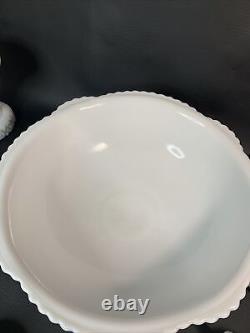 Vintage Milk Glass Punch Bowl Set Mckee Pedestal Concord Early American 1950's