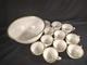 Vintage Milk Glass Punch Bowl Set with 11 Cups Cream Embossed Floral & Gold