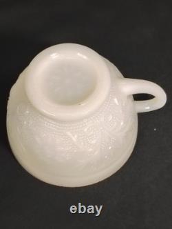 Vintage Milk Glass Punch Bowl Set with 11 Cups Cream Embossed Floral & Gold