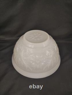 Vintage Milk Glass Punch Bowl Set with 11 Cups Cream Embossed Floral & Gold