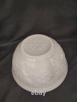 Vintage Milk Glass Punch Bowl Set with 11 Cups Cream Embossed Floral & Gold