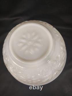 Vintage Milk Glass Punch Bowl Set with 11 Cups Cream Embossed Floral & Gold