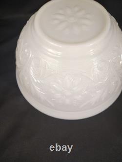 Vintage Milk Glass Punch Bowl Set with 11 Cups Cream Embossed Floral & Gold