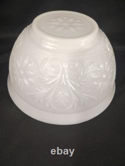 Vintage Milk Glass Punch Bowl Set with 11 Cups Cream Embossed Floral & Gold