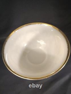 Vintage Milk Glass Punch Bowl Set with 11 Cups Cream Embossed Floral & Gold