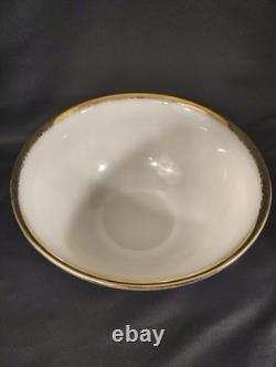Vintage Milk Glass Punch Bowl Set with 11 Cups Cream Embossed Floral & Gold