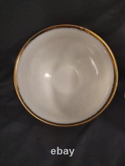 Vintage Milk Glass Punch Bowl Set with 11 Cups Cream Embossed Floral & Gold