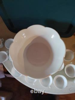 Vintage Milk Glass Punch Bowl With 12 Cups