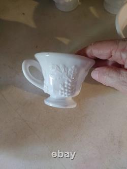 Vintage Milk Glass Punch Bowl With 12 Cups
