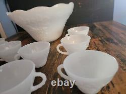 Vintage Milk Glass Punch Bowl set of 10 milk glass