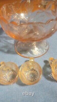 Vintage Miniature Children's Punch Bowl & 6 Cups Set Depression Glass