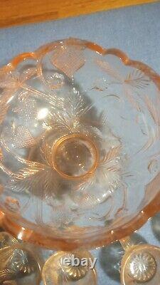 Vintage Miniature Children's Punch Bowl & 6 Cups Set Depression Glass