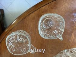 Vintage Mint Condition Large Starburst Glass Punchbowl with 12 Glass Cups