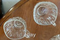 Vintage Mint Condition Large Starburst Glass Punchbowl with 12 Glass Cups