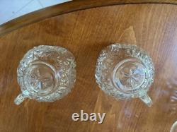 Vintage Mint Condition Large Starburst Glass Punchbowl with 12 Glass Cups