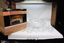 Vintage Moderno 14 Piece Hand Blown Crystal Riekes Crisa Punch Bowl Set WithLadle