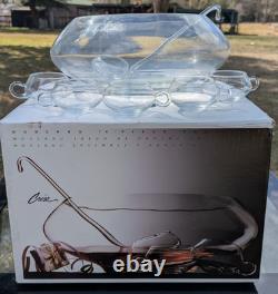 Vintage Moderno Riekes Crisa Crystal Punch Bowl Mugs Ladle 14 Pc Set Hand Blown