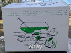 Vintage Moderno Riekes Crisa Crystal Punch Bowl Mugs Ladle 14 Pc Set Hand Blown